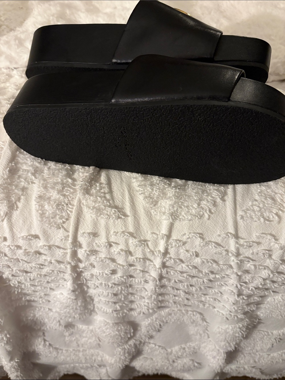 Tory Burch Black Leather Slide Sandals with Gold Medallions - Picture 3 of 4